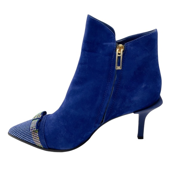MARINO FABIANI ROYAL BLUE CRYSTAL EMBELLISHED SUEDE BOOTIES - Picture 4 of 9